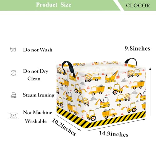 Image of CLOCOR Rectangular Storage Basket,Collapsible Cute Pattern Storage Bin,Waterproof Box with Handles,Gift Basket(Engineering Vehicle)