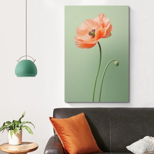 Affiche coquelicot orange 60x90cm poster mural moderne vert