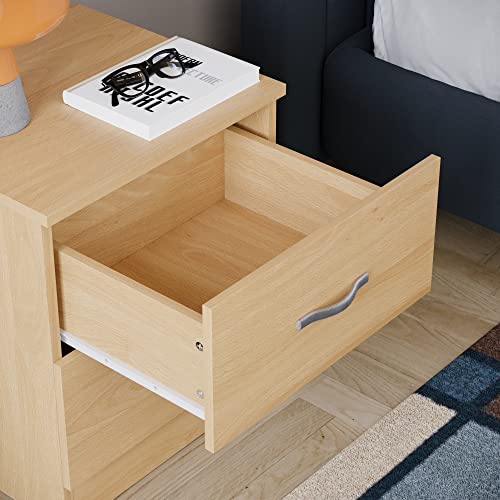 Vida Designs Large Pine Bedside Cabinet, 2 Drawer With Metal Handles and Runners, Unique Anti-Bowing Drawer Support, Riano Bedroom Furniture