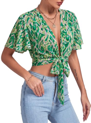 Image of LYANER Women's Tie Front Sexy Crop Tops