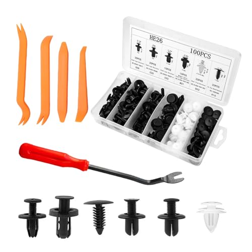 100 Pack Six-Type Bumper Retainer Clip Kit with Removal Tools