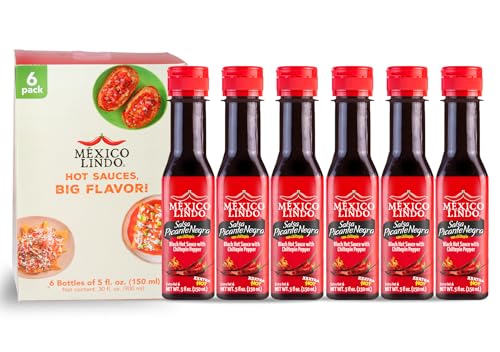 Image of Mexico Lindo Picante Negra Xxxtra Hot Sauce, With Chiltepin Pepper, 5 Fl Oz (Pack of 6)