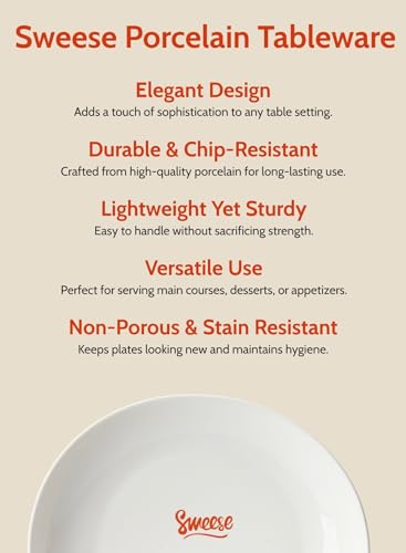 Image of Sweese 150.001 Porcelain Dinner Plates - 11 Inch - Set of 6, White