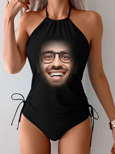 Custom Face Swimsuit Personalized Halter Tankini Swimwear with Any Text Photo Bathing Suit for Women(USA Shipped)2