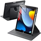 JETech Rotierende Hülle für iPad 9/8/7 (10,2 Zoll, Modell 2021/2020/2019, 9./8./7. Generation) mit Stifthalter, 360 Grad Drehbare Schutzhülle Ständer, Transparente Rückseite (Schwarz)