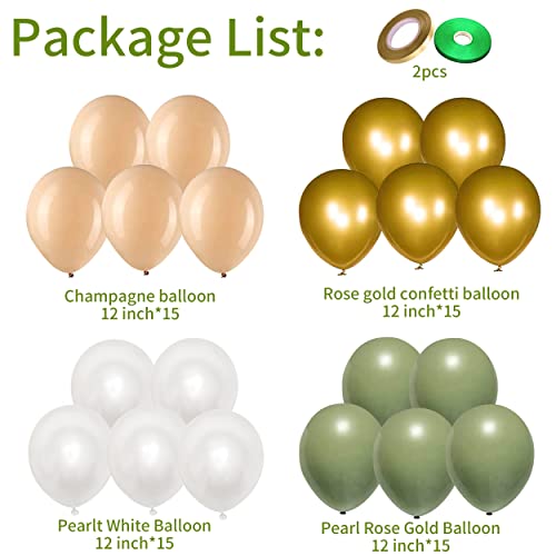 Image of Balloons Green Gold, 60 Packs 12 Inch Retro Sage Green Gold Metallic Balloon, Olive Green White Latex Balloons for Wedding, Birthday, Baby Shower, Safari Jungle Party, Anniversary Decorations