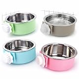 Mechpia 4 Pieces Crate Dog Bowl, Removable Stainless Steel Pet Kennel Hanging Food Water Feeder Bowl Cage Coop Cup for Puppy Medium Dog Cat Rabbit Ferret Bird