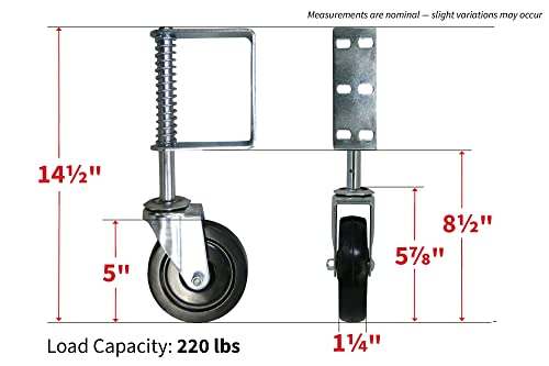 Shepherd Hardware 8735 Hard Rubber Spring-Loaded Gate Caster With Universal Mount, 5-Inch Wheel, 220-Lb Capacity, Black #TOP3