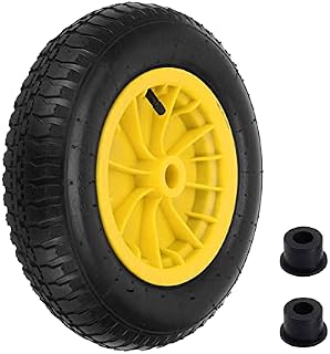 Trintion 14" Wheelbarrow Wheel 3.50-8 Pneumatic Wheel Tyre Puncture Proof Solid Wheel Heavy Duty Replacement Tire for Garden Trolley Barrow Go Cart Trailer Truck Yellow