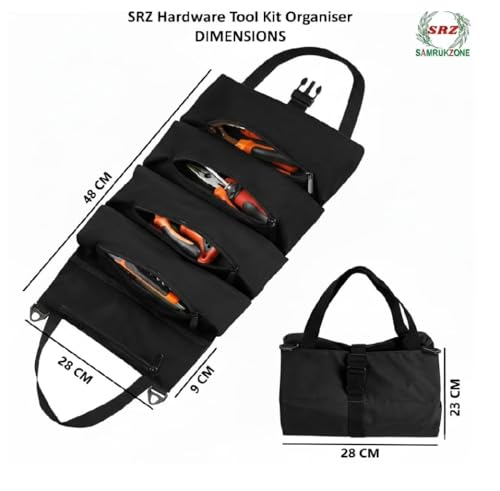 Image of SRZ Tool Kit Storage Organiser for Home & Car Tool Bag Gardening Tools, Electrical Tool, Utility Tool Bag, Car Tool Kit (5 Zipper Pockets, ONLY BAG NO TOOLS - NEW IMPROVED) (BLACK FBA)