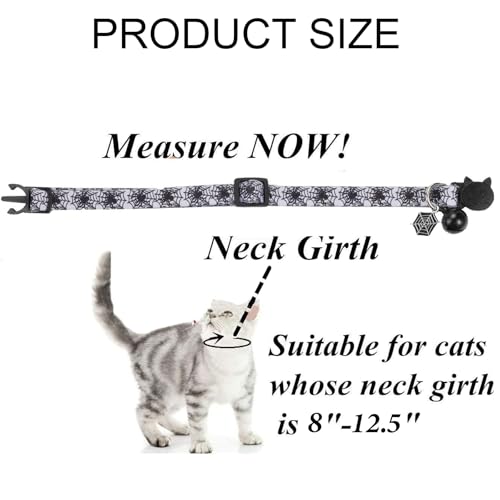 Wasise Gothic Cat Collar - 2PCS Cat Collar with Bell, Adjustable Spiderweb and Skull Design Cats Collars,Halloween Animal Collars with Bell,Stylish Gothic Pet Accessories for Small to Medium Dogs Cats