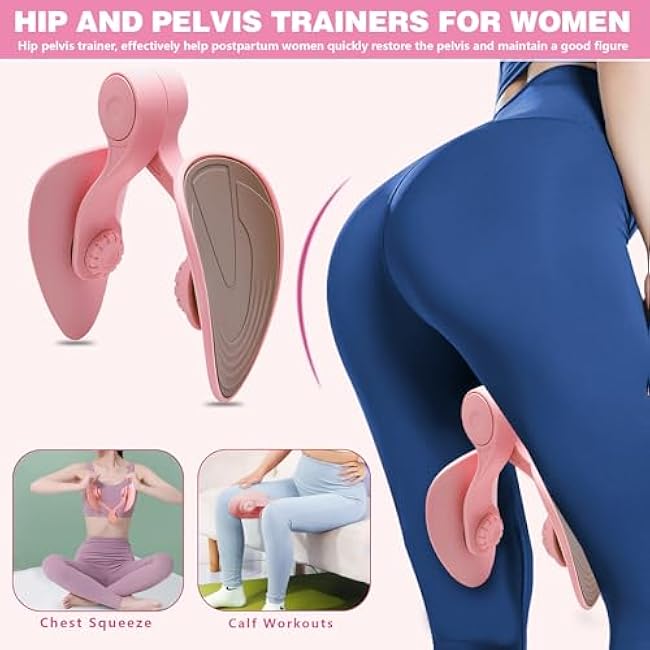 Inner Thigh Exerciser for Women, Thigh Trainer Hip Trainer Kegel Exercise Workout Equipment, Pelvic Floor Muscle Trainer with Resistance Band, Hip and Pelvis Trainer Device for Home Gym (Pink)