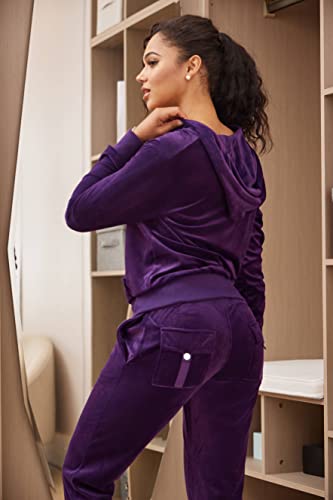 Leehanton Jogging Suits For Women Plus Size Track Suit Two 2 Piece Outfits Velvet Tracksuit Sets Velour Zip Hoodie Sweatshirt & Sweatpants Sweatsuits(Purple, 2Xl) #TOP4