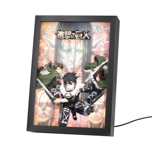 Grupo Erik Cuadro Ataque a los Titanes Manga - Marco Anime Accesorios Luz Led, Cuadros Decoracion Dormitorios | Lampara Escritorio - Anime Merchandising: 3 Tonos de Luz y 5 Niveles Brillo, 20x28cm