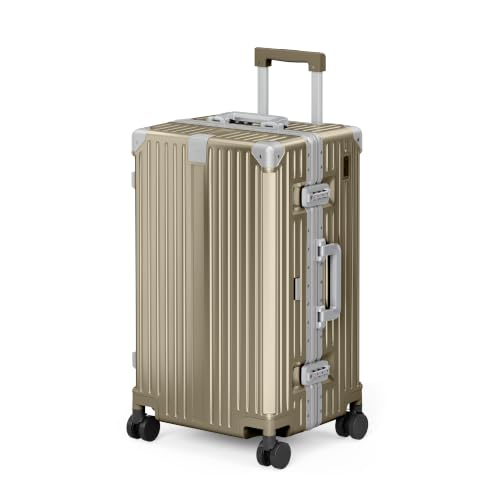 Image of ALPHA CAMP Trunk Luggage 24 Inch with Aluminum Frame Zipperless Suitcase | Medium Checked Thickened 3-Layer PC Hardshell with TSA Lock,Charging Port, Cup Holder and Spinner Wheels for Domestic Travel