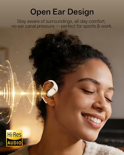 Image of Open Ear Earbuds, Over Ear Headphones with Ear Hooks, True Wireless Bluetooth 6.0 Earphones, Stereo Sound, Ultra-Comfort, 50H Playback, IPX7 Waterproof Ear Buds with Mics for Running Sports