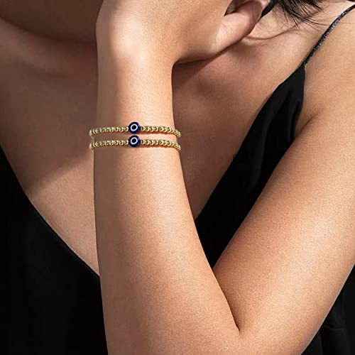 Evil Eye Luck Gold Beaded Protection Mal De Ojo Blue Eye Bracelets For Women Gifts For Bestfriends, Mother, Family Members, Siblings, Sister（3Pcs) #TOP4