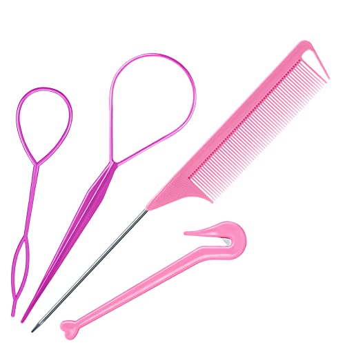 Hair Tail Tools Set Topsy Tail Hair Tool Hair Bands Remover Pin Tail Comb Hair Pull Through French Braid Tool Loop for Girls Hair Accessories Hair Styling