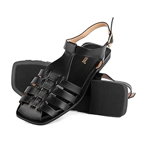MaxMuxun Women’s Closed Toe Flat Sandals Comfortable Ankle Strap Cut Out Cage Summer Roman Shoes