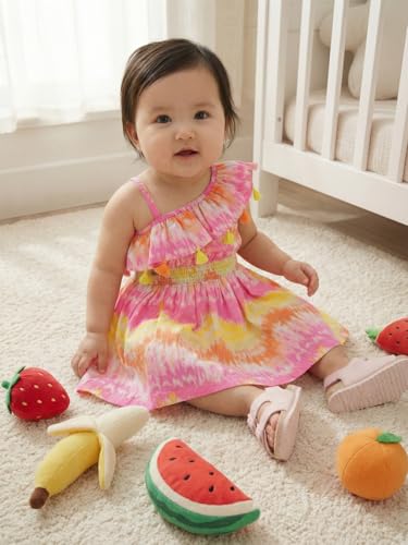 Image of Nautinati Baby Girls Fit & Flare Dress with Single Shoulder Strap and Assymetric Neckline | Age 0-3 Years