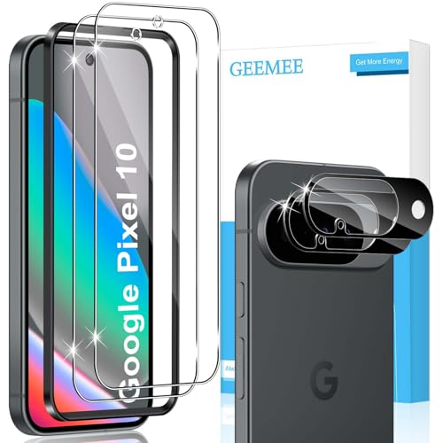 GEEMEE Protector de Pantalla para Google Pixel 10, 2+2 Piezas Cristal Templado y Protector de Lente de Cámara   Negro, 9H Dureza HD Anti Arañazos Sin Burbujas Vidrio Templado