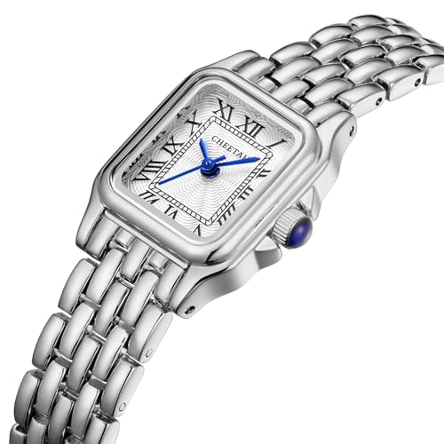 Image of CHEETAH Gold Watches for Women with Small Vintage Bracelet, Rectangular Case Roman Dial