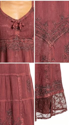 Image of Sakkas Stonewashed Rayon Embroidered Adjustable Spaghetti Straps Long Dress