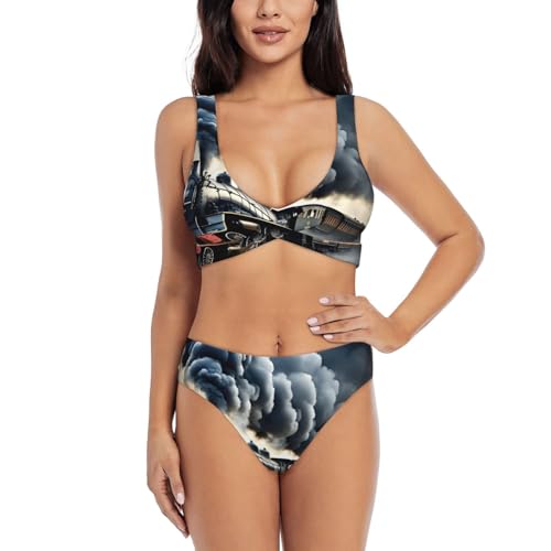 Maillot de bain deux pièces imprimé nuages pour vacances à la plage