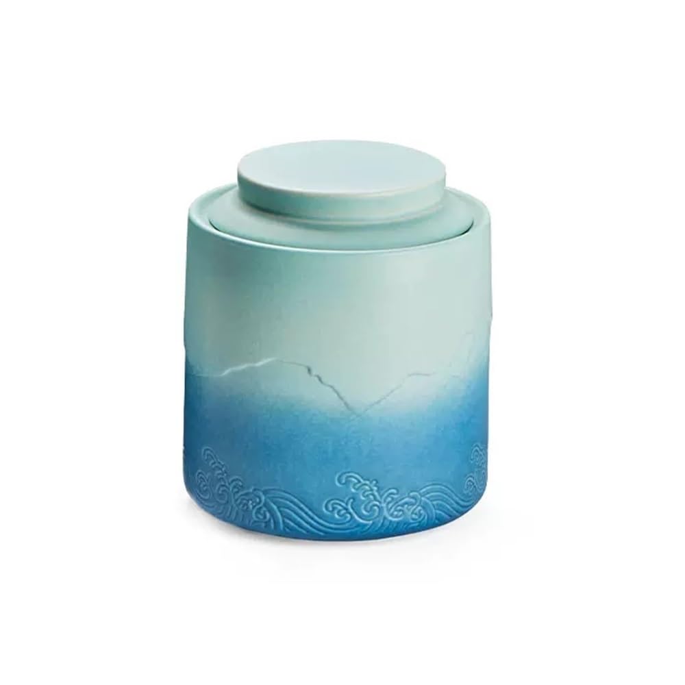 CHENGAIJIAN Tea Canister Tea Pot Ceramic Sealed Vintage Household Bulk Storage Suitable for, Coffee Beans, Candy, Etc(Blue)