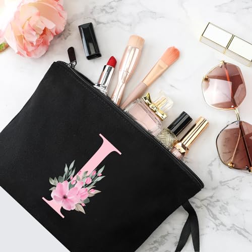 Image of Vavabox A-Z Personalized Makeup Bag, Birthday Gifts for Women Mom, Gifts for Best Friend, Bride Bridesmaid Cosmetic bag (I, 02-Black)
