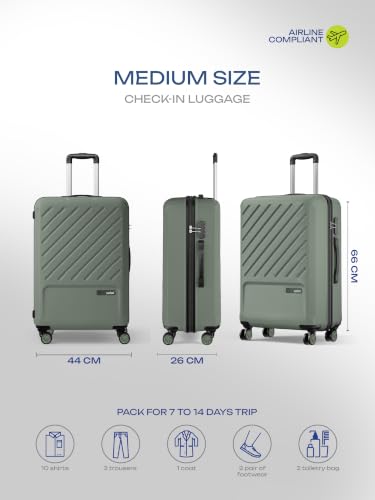 Image of Safari Medium Symphony 66cm Trolley Bag Hard Case Polypropylene, 8 Spinner Wheels, 360 Degree Wheeling Carry on Luggage, Travel Bag, Suitcase for Travel, Trolley Bags for Travel, Thyme Green