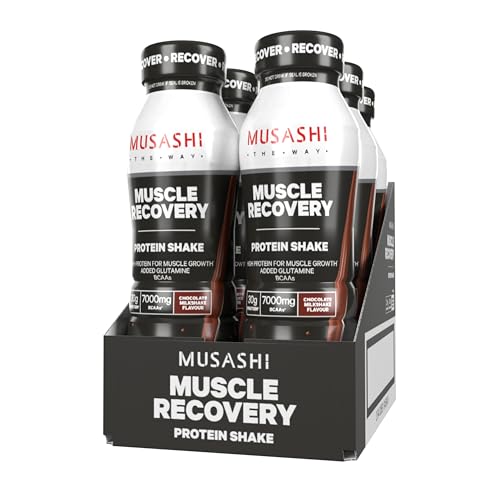 Musashi Muscle Recovery Ready to Drink Protein Shake, Chocolate, High Protein, Low Carb, Post-Workout Recovery, Muscle Support, Pack of 6 (6 x 375ml Protein Shakes)