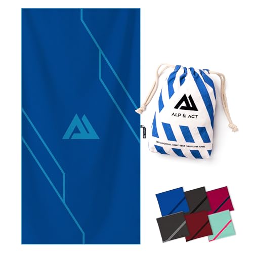 ALP & ACT Mikrofaser Handtuch für Fitness & Sport - 100% Recycelt - EXTRA KOMPAKT & saugfähig - Sporthandtuch für Gym, Yoga, als Saunahandtuch - Microfaser Handtücher & Fitnesshandtuch - blau, 140x70