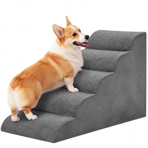 Image of NEWBULIG 5-Step Dog Stairs, 22.8 inch H Dog Steps for Sofa and Chair, Curved