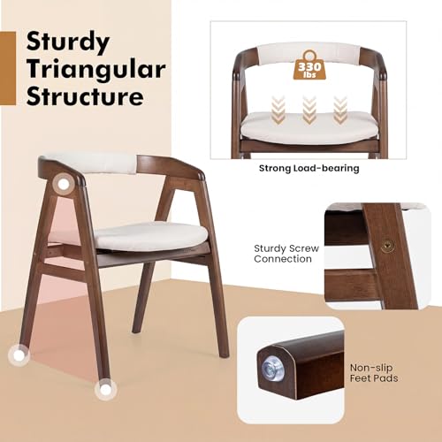 Image of COSTWAY Bamboo Accent Chairs Set of 2 with Wide Curved Backrest and Arms | Walnut, Farmhouse Leisure Dining Chairs w /Comfy Cushion, Solid Legs, Upholstered Armchair for Living Room, Bedroom, Kitchen