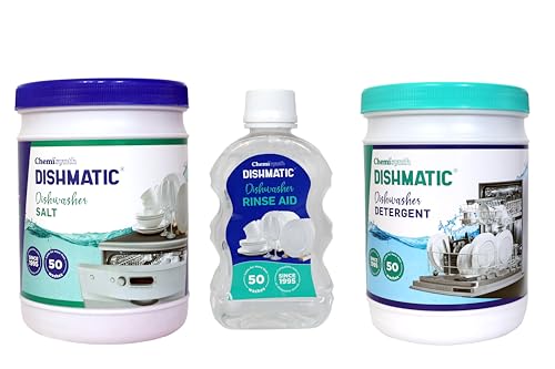Image of Dishmatic Dishwasher Detergent, Salt and Rinse Aid (1 kg * 1kg * 250 ML) | Automatic Dishwashing Powder & Liquid Combo Pack | Compatible with All Dish Washer Machine