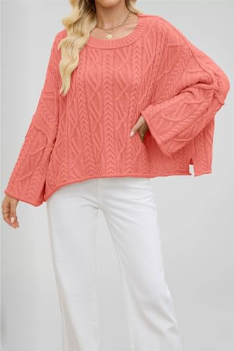 yoeasy Womens Cropped Sweaters Oversized Cable Knit Crewneck Long Sleeve Pullover Trendy Casual Loose Sweater Tops4