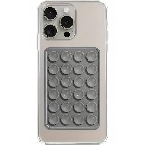 Image of Suction Phone Case, Phone Suction Sticker, Silicone Anti-Slip Silicone Multipurpose Hands-Free Sticky Pads Grip, Videos Mirror Shower (Black & Dark Gery)