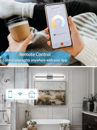 Image of SOLFART Dimmable Black Bathroom Light Fixtures Bathroom Vanity Light Over Mirror 40 Inch APP Control Modern Adjustable LED Lights Color Adjustable