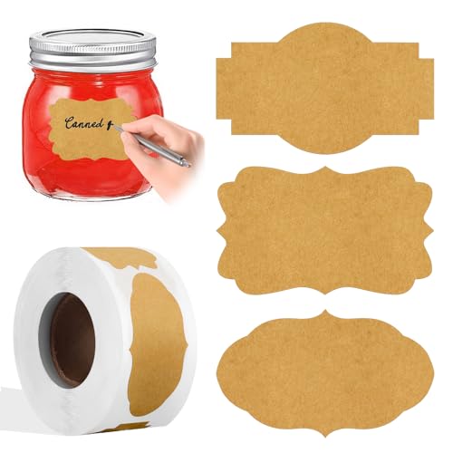 Cofvetia 300 Pcs Piezas Etiquetas Adhesivas de Papel Kraft 5x3cm Pegatinas, para Cocina Pegatinas Manuscrita Embalaje Decoraciones Artesanales, Botellas y Latas, Artesanías