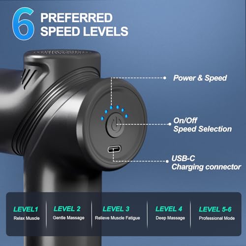Image of LEERCON Massage Gun Deep Tissue, Silent Motor and Portable Massage Gun with 4 Interchangeable Heads for Deep Muscle Relief and Relaxation, Relax Gift, Black