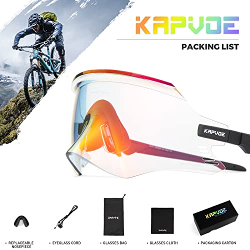 Kapvoe Photochromic Cycling Glasses Mountain Bike Goggles Men Women Mtb Glasses Bicycle Riding Glasses Clear Biking Sunglasses Cycle Glasses Motorcycle Road Bike Sunglasses Cycling Tr90 Red #TOP5