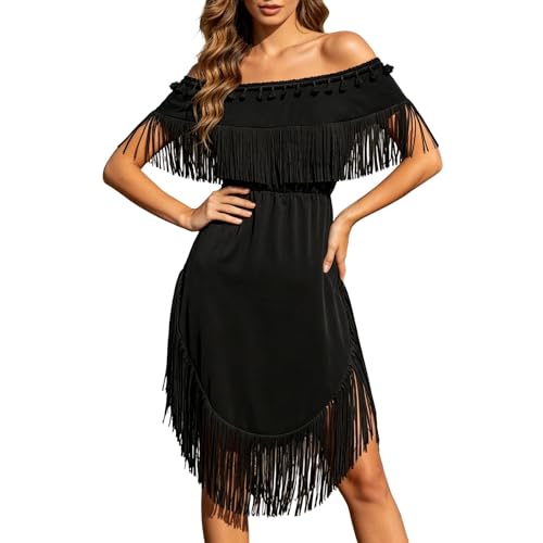 Robe asymétrique à franges fluide au tombé impeccable pour cocktail