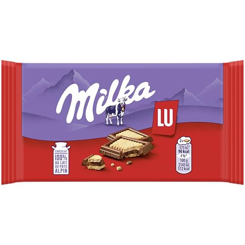 Milka LU Mini Tableta de Chocolate con Leche de los Alpes Cubierta con Galletas LU Formato Bolsillo, 35 g