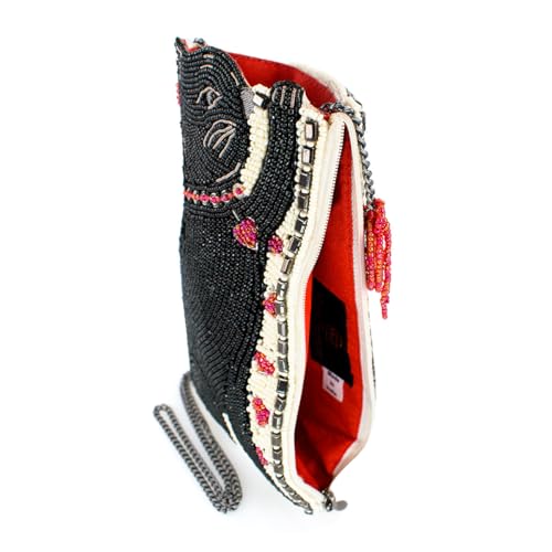 Mary Frances Purr-Suit Beaded Black Cat Crossbody Cell Phone Bag Clutch Novelty Purse with Removable Chain Strap, Multicolor3