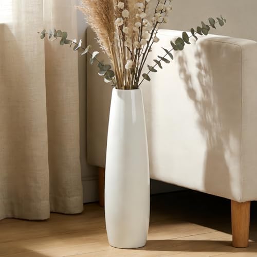 White Ceramic Floor Vase 17.7 Inches Tall Flower Holder Decorativ...
