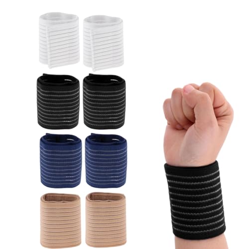 8 Pezzi Tutore Polso, Fascia da Polso, Polsiera per Tendinite Polso Regolabile Tutore Tunnel Carpale Elastica con Chiusura in Velcro Adatto per Uomini e Donne per Sport, Palestra, Lavoro（4 Colori）