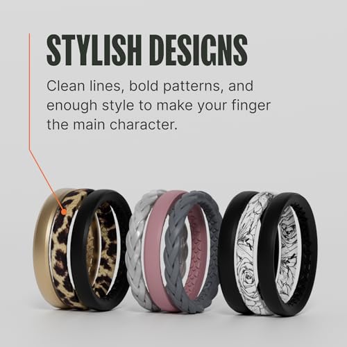 Image of Groove Life Stackable Ring Set for Women, Breathable Silicone Wedding Bands | Medical-Grade Silicone, Stackable Comfortable Fit, Flexible Rubber Ring Set, Safe Breakaway Design for Gym, Travel & Workout