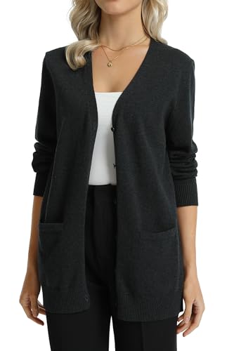 トップス ROUND NECK CARDIGAN /SLIM VNECK pullover QUALFORT Women's 100% Cotton Midweight V-Neck Button Down Cardigan