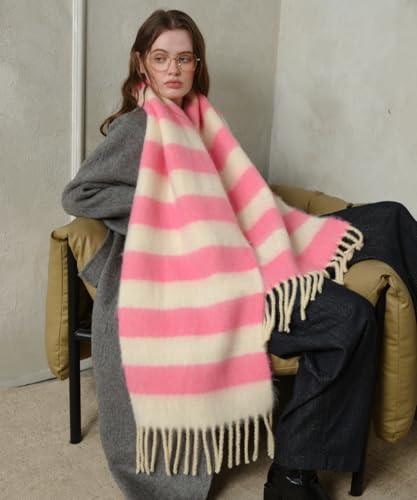 Women's Fall Winter Chunky Scarves Big Thick Warm Knit Blanket Scarf Long Oversized Striped Tassel Shawls Wraps3